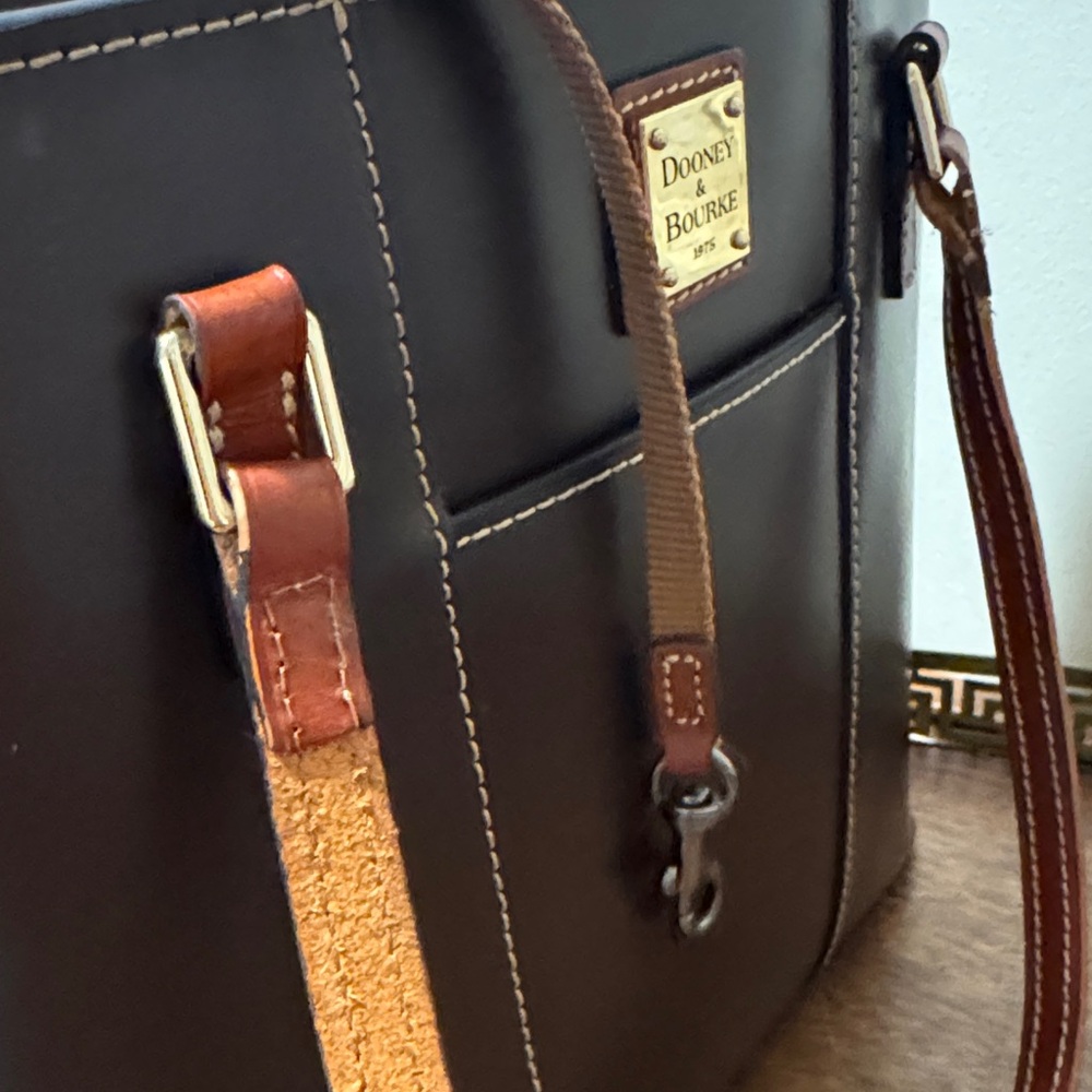 Dooney & Bourke Brown Leather Tote with Tan Straps - Picture 11 of 16